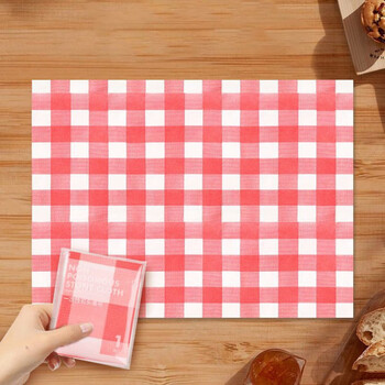 Fuyan takeaway disposable placemats, commercial office small tablecloths, waterproof, oil-proof and biodegradable rectangular tablecloths, individually packaged, simple and versatile - red and white plaid 80x80cm 40 sheets, suitable for two people