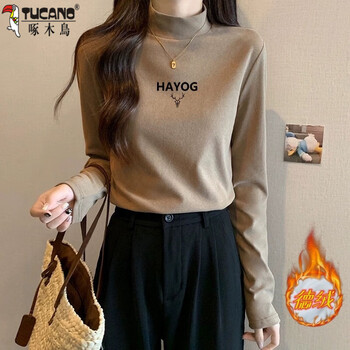 Woodpecker (tucano) german velvet half-high collar long-sleeved t-shirt tops women's thermal underwear thickened bottoming shirt women's new inner wear autumn and winter khaki hayog m size recommended 80-95 pounds
