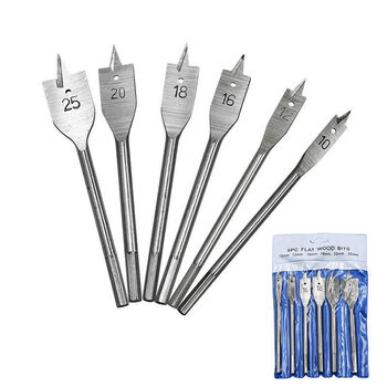 Yanran three-point woodworking flat drill for wood board opening, hexagonal handle wood board reaming flat drill, 6-piece set, silver/titanium plated optional, value set, 6-piece wood board reaming set