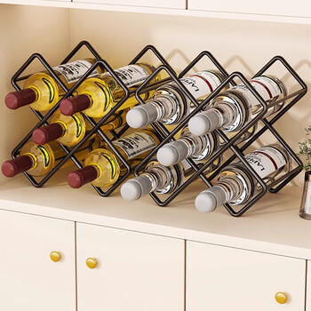 Wooden grid red wine rack ornaments light luxury high-end wine rack red wine grid rack diamond grid home diagonal wine bottle storage rack black single package