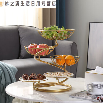Junmo high-end light luxury multi-layer fruit plate rack home living room coffee table dried fruit snack display plate 2023 new fruit basket five-layer fruit basket three baskets with two plates champagne gold