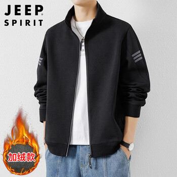 Jeep spirit jeep jacket men's autumn and winter sweater men's cardigan casual sports stand collar clothes black velvet xl