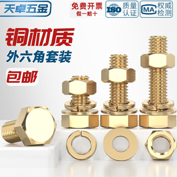 Tianzhuo hardware national standard pure copper full brass screw flat washer nut set external hexagonal bolt combination 4m5m6m8m10m12m16 m8*20 1 set