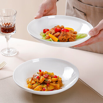 Sky top dish plate, ceramic plate, pure white bone china tableware, 8-inch deep soup plate, 2-piece set, flying saucer series