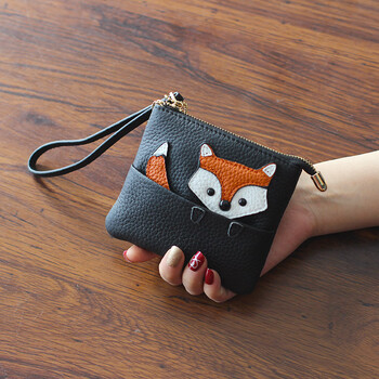Kangaroo (kangaroo) 2025 qixi festival genuine leather wallet cowhide handbag women's coin purse zipper casual cartoon cute clutch bag women black