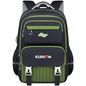 Edison inventor primary school backpack for boys and girls in grades 1-3-6 to reduce burden and protect spine large capacity children's backpack k018-1 black green