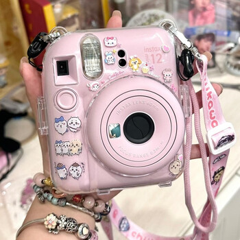 Original suitable for polaroid mini12 protective case fuji camera shirley rose sticker transparent hard shell protective camera case (camera not included) mini12 protective case including jiyikawa sticker + random shoulder strap no