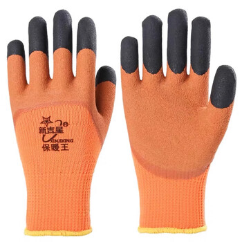 Velvet and thickened labor protection gloves, wear-resistant and durable for men working on construction sites, with rubber for winter cold storage, non-slip and waterproof, xinjixing warmth king strengthened finger, 10 pairs, thickened upgraded version