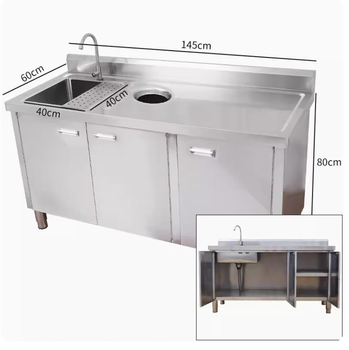 304 stainless steel kitchen integrated sink sink cabinet washbasin integrated cabinet cabinet stove storage can be customized length 145 width 60 height 80 left pool garbage port right pool