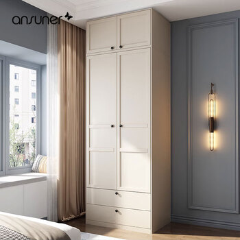 Ansuner nordic french wardrobe wardrobe bedroom large capacity small apartment environmentally friendly maternity and baby storage steel iron art beige - height 235 width 80 depth 50cm - two drawer combination