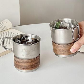 Yijuke folding handle high-value 304 stainless steel coffee cup condensed ice american milk cup outdoor camping water cup