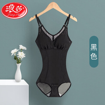 Langsha sling one-piece body-shaping garment with bra all-in-one breathable bra-free belly-controlling butt-lifting body-shaping underwear for women (1 piece) black 2xl suitable for 135-150 pounds