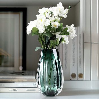 Zunner desktop glazed high-end vase, high-end internet celebrity glass ornaments, light luxury, modern living room flower arrangement, water cultivation decoration, brocade dark green - small size