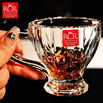 Rcrrcr italian imported crystal glass coffee latte cup tea cup hot drink milk mug flower tea cup handle cup rcr coffee cup 125ml 1 piece without box with spoon