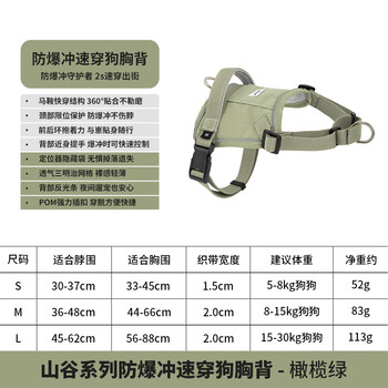 Hidream dog harness leash pet vest quick wear vest type explosion-proof small and medium dog walking leash olive green - single harness m - recommended within 15kg