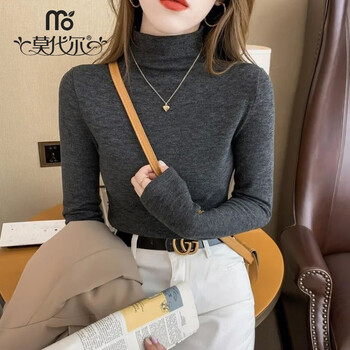 Modal velvet warm turtleneck bottoming coat for women autumn and winter new slim fit spring and autumn style solid color versatile thickened long sleeves dark gray xl