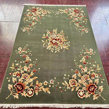 Yingfei xinjiang handmade wool carpet tibetan blanket new zealand pure wool tibetan style home living room bedroom bedside tatami blanket european peony green thickness 1.5cm 150cm*200cm