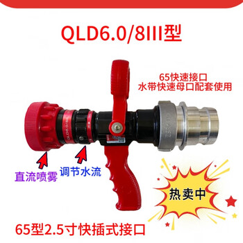 Fire-fighting multifunctional water gun head with adjustable dc spray recoilless water gun qld6.0/8i 65/50/40 qld6.0/8iii type (65 type 2.5-inch quick-plug type)