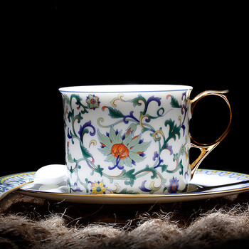 Huaguang national porcelain bone china coffee cup and saucer high-looking afternoon tea office banquet personal use gift national color tianzi