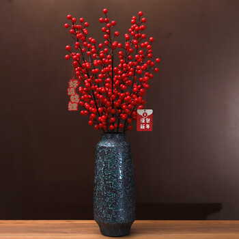 Holly red fruit fortune fruit festive artificial flower arhat acacia vase flower arrangement home hotel decoration ornaments baixi vase (high style) + five branches and six forks fortune fruit