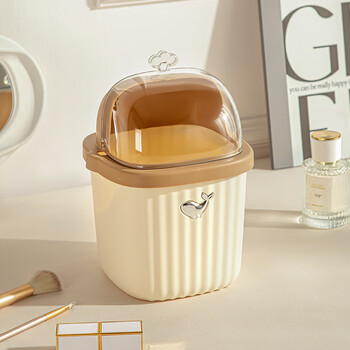 Shuangqing trash can home living room desktop with cover cute girl internet celebrity desktop storage bucket bathroom toilet trumpet fan little whale cream white