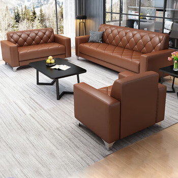 Suzhan office sofa business reception bedroom modern minimalist style apartment three-person office leather sofa coffee table combination brown single + double + three-person