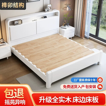Womachi nordic silent mortise and tenon all solid wood bed light luxury simple white bed solid wood silent bed 1.8*2 meter mortise and tenon structure bed