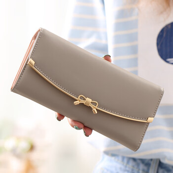 Scarecrow (mexican) 2024 korean version japanese long wallet women's summer handheld simple fashion student 30% off for mother style gray bow hardware