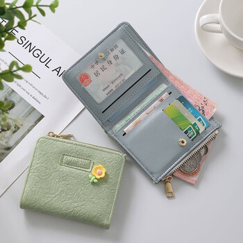 Tuzun 2024 new design small wallet women's short cute japanese girl heart multiple card slots card holder coin all-in-one bag green flower