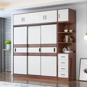Bai qian free installation wardrobe bedroom solid wood multi-door storage wardrobe simple sliding door large wardrobe two doors 120 cm main cabinet