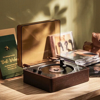 Hkmw sony machine sony same cd player bluetooth speaker portable all-in-one player instrumental music album record cd disc walnut rechargeable dual speakers with diaphragm hifi sound quality remote