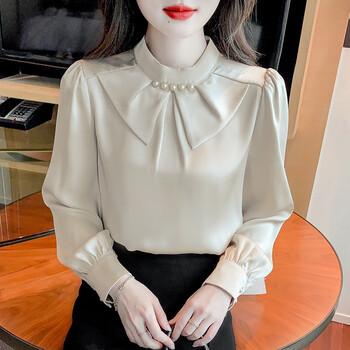 Yuannuo temperament shirt 2025 new women's long-sleeved bottoming shirt spring beautiful small shirt fashionable fashionable chiffon top apricot xl recommended 120-130 pounds