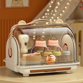 Shangjubang baby bottle storage box drying and draining rack with cover dustproof baby food supplement tableware storage box cabinet cocoa brown 37*29*29cm free 6 draining stands