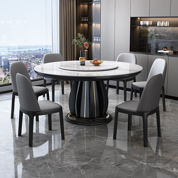 Rongting solid wood slate dining table and chair combination round household small apartment dining table modern simple light luxury large round table with turntable 1.2m dining table + 6 chairs free turntable
