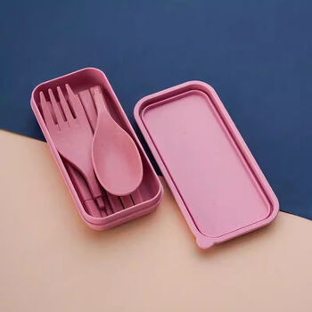 Guadi environmentally friendly wheat portable foldable tableware set outdoor chopsticks telescopic spoon fork student travel storage solid color pink foldable tableware