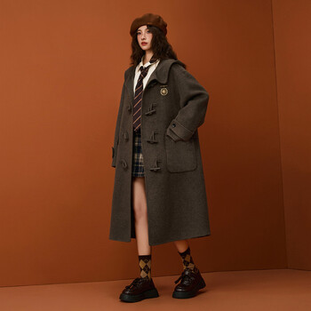 B.duck 100% cotton wool woolen coat for women little yellow duck winter double-sided woolen coat long coat for women brown m