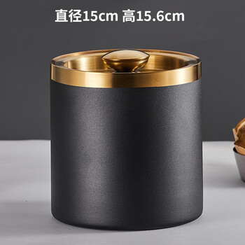 Huili stainless steel ice bucket double-layer thermal insulation and cold insulation high-value ktv champagne red wine beer ice cube ice bucket commercial use special double-layer straight ice bucket 2l (black gold) (free