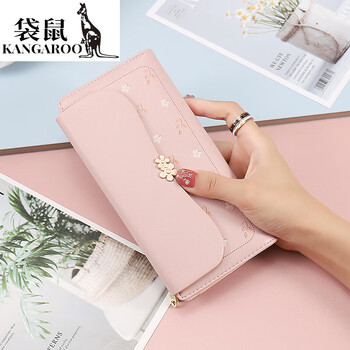 Kangaroo (kangaroo) wallet women's long style 2025 new korean version cute flower women's wallet large capacity card holder wallet two-in-one women pink