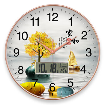 Phty perpetual calendar electronic wall clock living room satellite automatic time radio wave clock home fashion simple modern watch hanging automatic time-radio controlled clock perpetual calendar gold 2 10 inches (diameter 25.5 cm)
