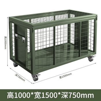Military green mobile cage combat readiness material turnover vehicle wheeled mobile pallet thickened field picture box rotational molding box with handle 1500 deep mesh cage