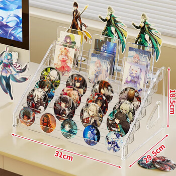 Wooden grid acrylic bar display stand desktop millet storage box transparent ladder shelf standing sign peripheral badge storage rack upgraded card buckle seven-layer display stand