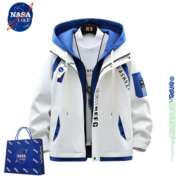 Nasalike official hooded casual jacket men's autumn and winter vacation two-piece loose baseball uniform versatile men's assault top white xl (recommended 120-140 pounds)