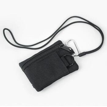 Xiangfu 2024 new internet celebrity mini coin purse card bag canvas small wallet zipper outdoor storage bag car key bag black + halter rope