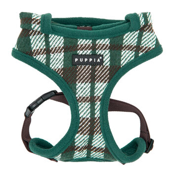 Puppia dog winter hooded harness, plaid warm, adjustable for large dogs, green l size