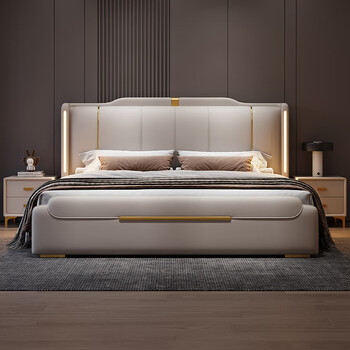 Elegant memory bed double bed 2 meters 2.2 meters leather bed foshan light luxury master bedroom large bed modern wedding bed leather art bed 1800mm*2000mm frame bed leather sheet bed
