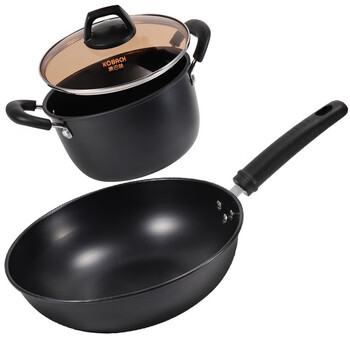 Konbach fine iron cookware two-piece set wok pot soup pot rust-proof household induction cooker open flame kitchen pot set kjt2a true stainless steel 2-piece set