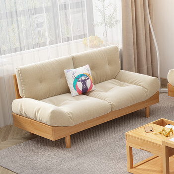 Yunduo sofa pure solid wood cream style small apartment living room 2025 new nordic double or three-seat straight-row sofa double seat (log color) 170cm