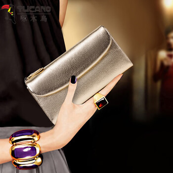 Woodpecker (tucano) high-end gold genuine leather long folding wallet, feminine, 2025 spring new model, soft leather wallet inside and outside, gold-first-layer cowhide inside and outside, gift box