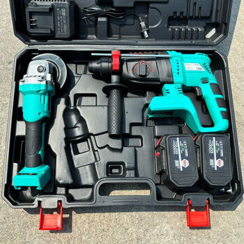 Japan's dayi lithium brushless rechargeable electric hammer impact drill angle grinder electric drill wrench universal 4-piece set combination pure copper electric hammer + angle grinder 15 sections two electrics delivered in a plastic box