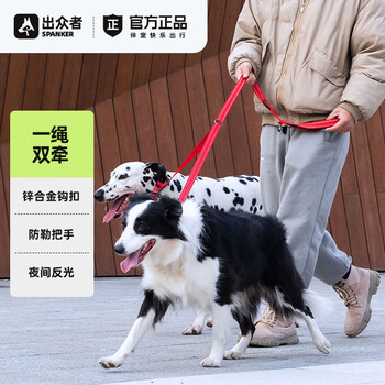 Outstanding pet double-headed leash, double dog chain, one for two, two-dog leash, small and medium-sized dog reflective dog leash, rose red, 1 for 2, double-headed leash, width 2cm, length 1.5m